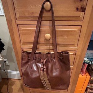 Patricia Nash leather shoulder bag with decorative drawstring top